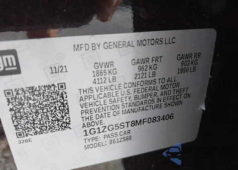 2021 Chevrolet Malibu Fwd Rs из США, поврежденный, VIN 1G1ZG5ST8MF083406